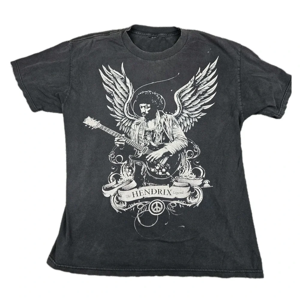 Vintage Jimi Hendrix Black Angel T-Shirt Men's Large No Tag Y2K 2007 Nice Fading